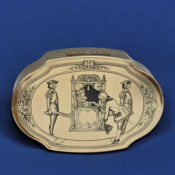 1920s Schraffts Empty Antique Candy Hinged Tin Etched Queen Court-Carry Carriage - Picture 2 of 14